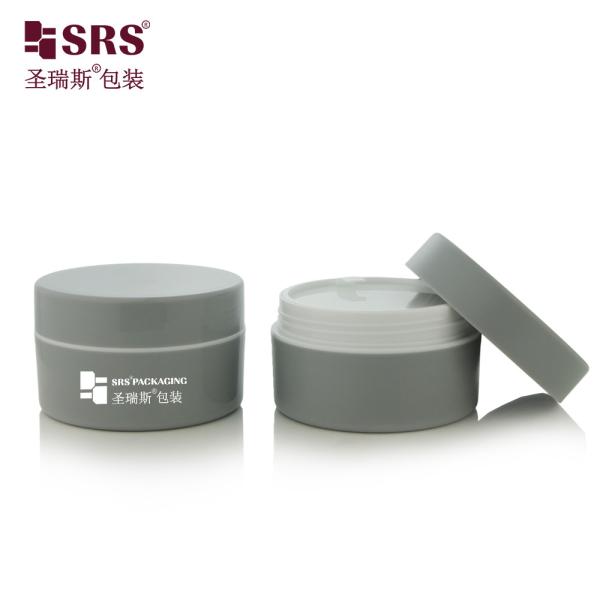 SRSJK-100g Cosmetic Uses 100g PP PCR Recycle Black Grey Men Facial Care Packaging Plastic Jar Set With Lid For Beard Cream