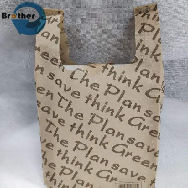 Biodegradable Cheap Eco-Friendly Reusable W Cut T Shirt Vest PP Non Woven Supermarket Tote Grocery