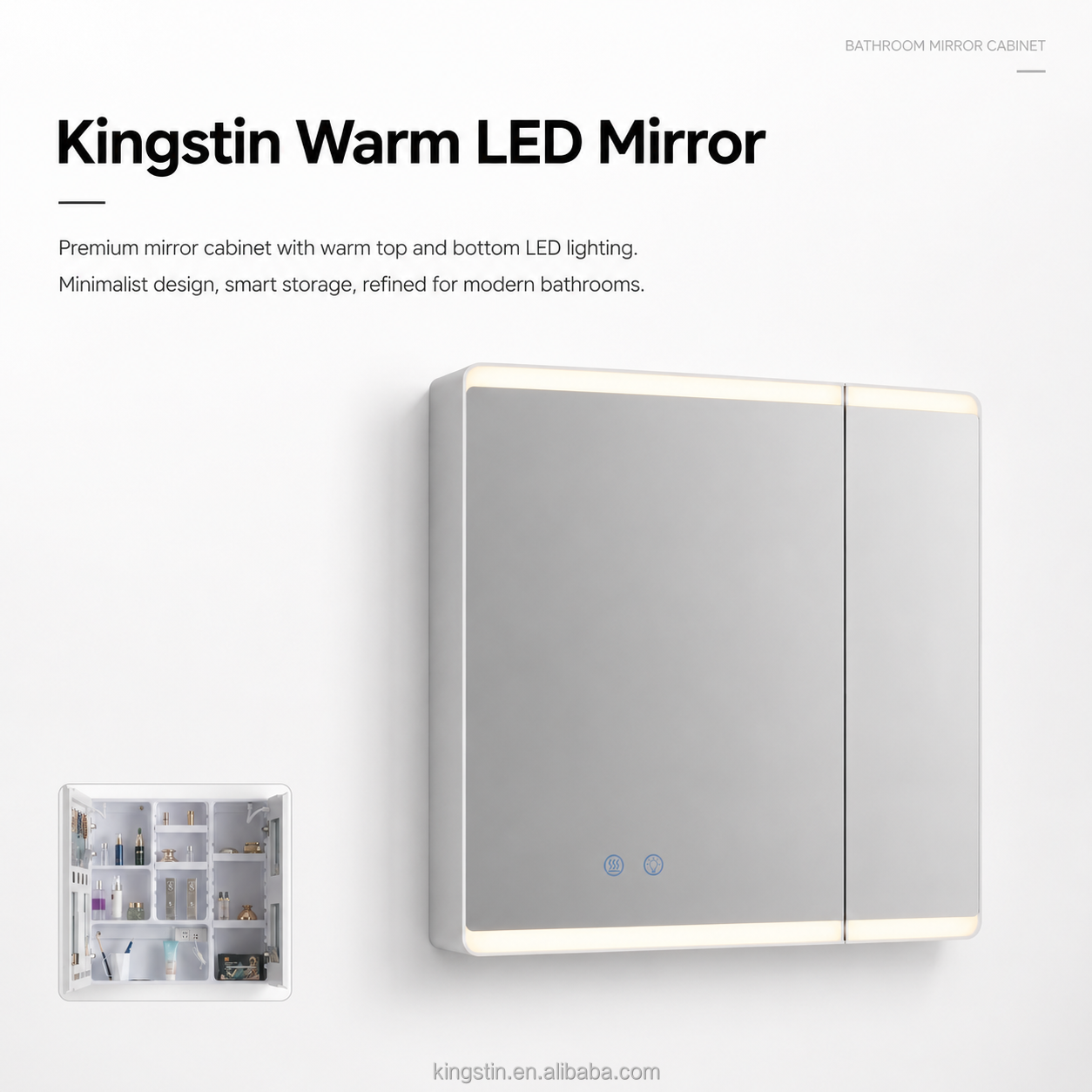 Kingstin Luxury ABS LED Mirror Cabinet with Defogger, Smart Storage and 3 Color Lighting for Projects