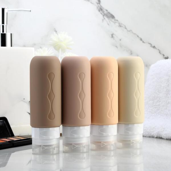 Cylinder Refillable Silicone Travel Bottle Set Apricot Color 3Oz