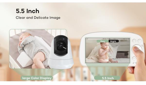 Wireless Baby Monitor with 5.5 HD Screen & 360° Pan-Tilt