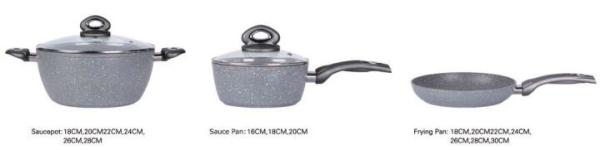 11PCS Amazon hot selling soft handle aluminum grey marbel coating cookware set