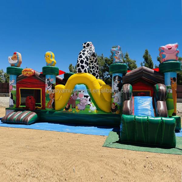 Indoor and Outdoor Fun Commercial PVC Inflatable Farm Animal Bouncy Castle with Slide