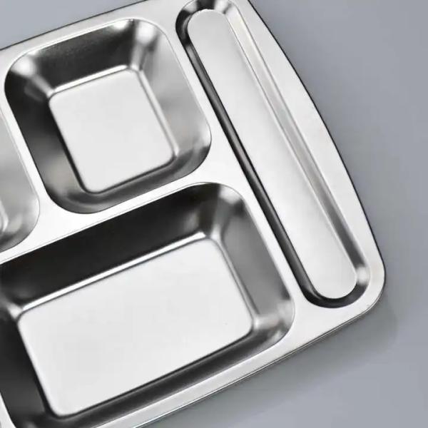 Canteen 5 Compartment Steel Plates Tableware And Utensils Eco Friendly