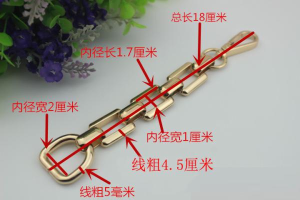 Popular luxury handbag hardware 10 mm width gold  zinc alloy decorative metal chain with iron d rings