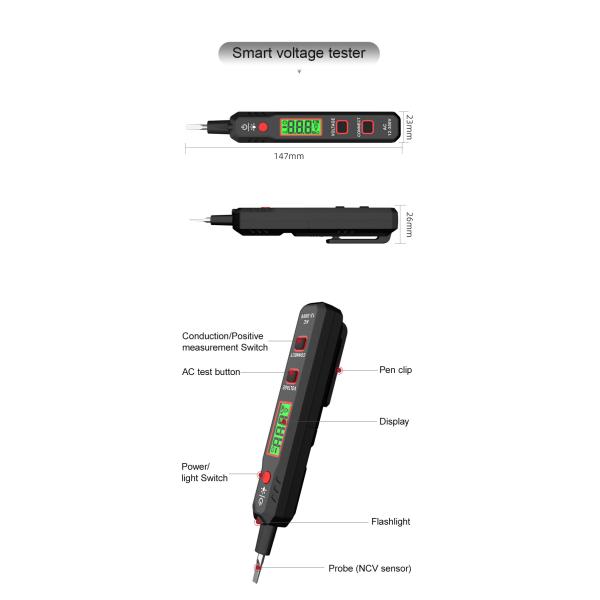 HABOTEST Voltage Detector HT89 AC 300V Sensitive Induction Tester Pen Backlight AC Voltage Tester Sound Light Alarm LCD Display