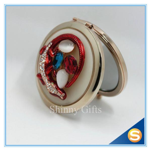 Shinny Gifts Crystal Animal Design Folding Double Side Make up Mirror Metal Compact Mirror