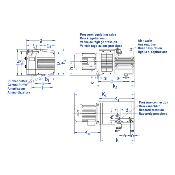Rotary vane low-pressure compressor, 140m³/h, oil-free, air-cooled,KDE140