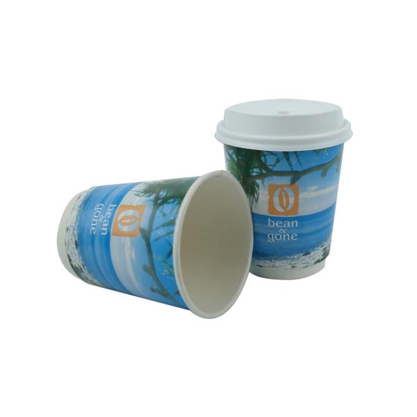 300ml Hot Drink Disposable Paper Cups With Black / White Plastic Lids