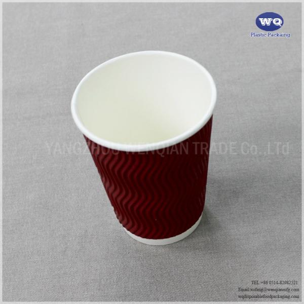 12oz Red Disposable LOGO Printed Ripple Wall paper Cups Personalised Paper Coffee Cups  Bulk Disposable Coffee Cups