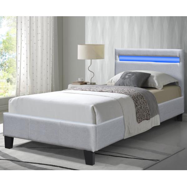 Single Size Linen Fabric Upholstered Bed With Lights CE / BSCI