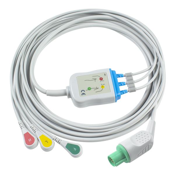 Hellige Compatible Direct-Connect ECG Cable and leadwires for 3Lead IEC Snap