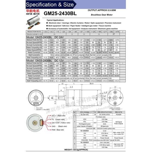 Мотор GM25-2430BL высокой шестерни вращающего момента 6V 210RPM безщеточный