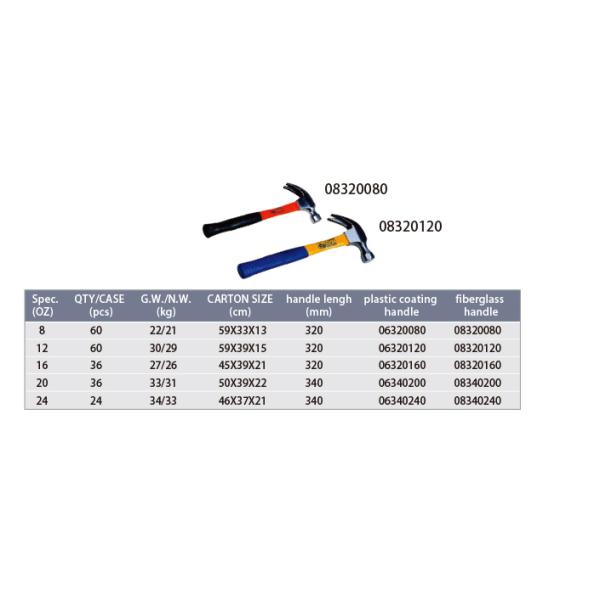 Anti Vibration Hardware Hand Tools  , Straight Claw Hammer Carbon Steel Head
