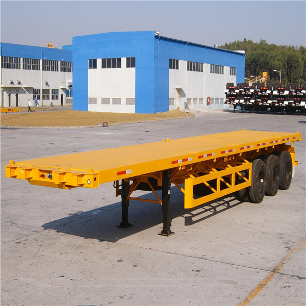 Three Axles Flat Bed Semi Trailer For 20ft / 40ft Container 12 Twist Container Lock