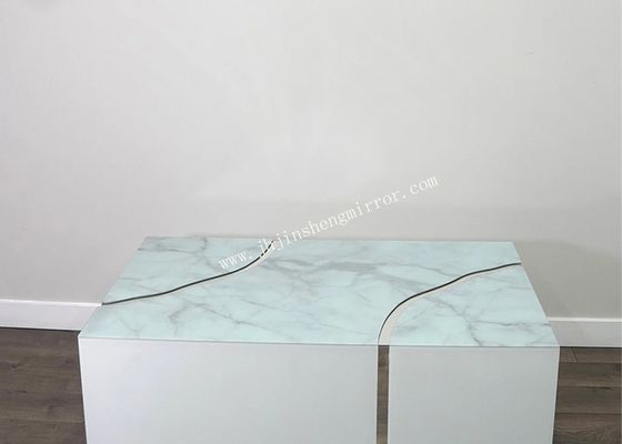White Mirrored Finish Rectangle Coffee Table with Super White Glass Top