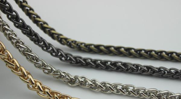 Super quality cheaper twist flower light gold 7 mm width iron metal handbag chain