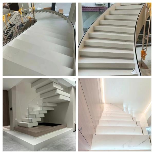 Glossy Anti Slip Artificial Stone Stairs Tiles for Indoor Straight Stair Modern Design