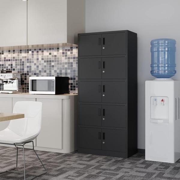 Industrial Design 71\ Black Steel Filing Cabinet with 10 Locking Doors Tool Box Office Home Garage Living Room Hospital Storage