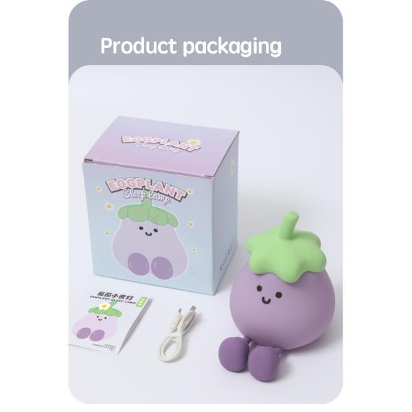 Factory Wholesale Cartoon Soft Silicone LED Night Lights Cute Small Eggplant Bedside Lamps Portable USB Rechargeable Bedroom Night Lights