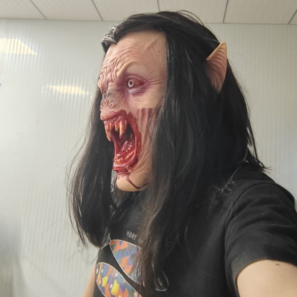 Realistic Vampire Latex Mask with Long Black Hair, Creepy Horror Monster Full Face Mask for Halloween, Haunted House, Cosplay Party, Scary Costume Events, Wholesale Custom Latex Mask Manufacturer