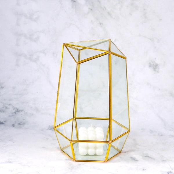 Creative glass artifact wind lamp candlestick wedding candle pendulum Nordic style bronze glass greenhouse decoration