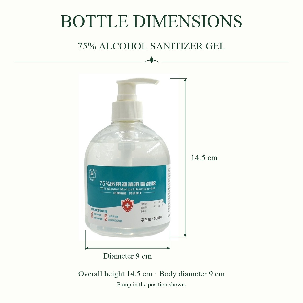 75% Alcohol Sanitizer Gel in a 500ml Round Bottle with Dispensing Pump