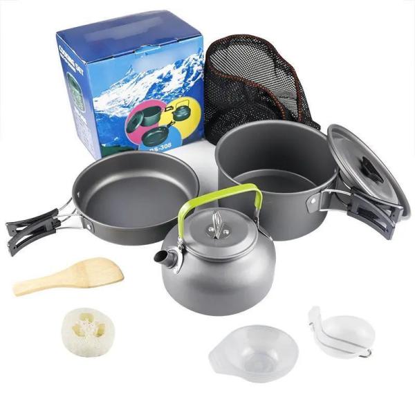 19x13x19cm Non-Stick Camping Cookware Set Portable Aluminum Mess Kit for Camping Cooking