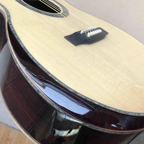 Custom 2020 New Real Abalone Aaaa All Solid Spruce Round Body Maple Binding Acoustic Guitar