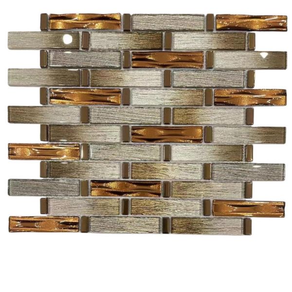 Wholesaler Electroplating Gold Foil Brown Color Stained Glass Mosaic
