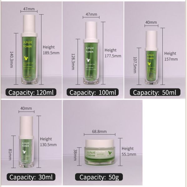 Junjie Cosmetics Packaging Set 30ml-120ml Skin Care Lotion Bottle with Pumb Empty Acrylic Jars for Face Cream 50g