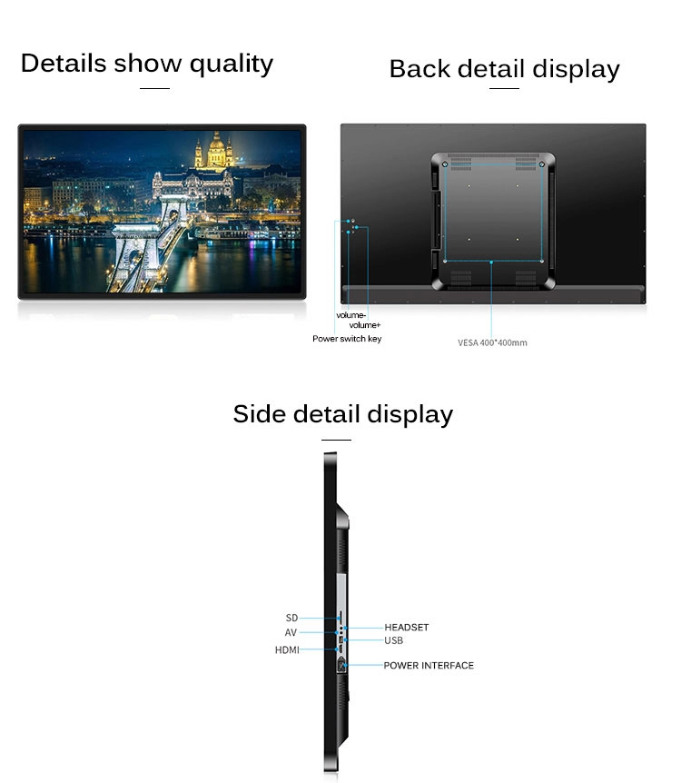 Outdoor / Indoor Front Service Lcd Advertising Screen Wall Mount Installation