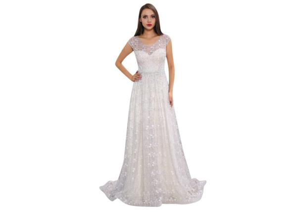 Backless White  Wedding Bridesmaid Dresses Embroidery Lace Long Dress