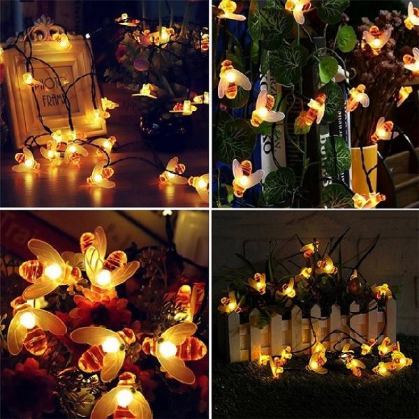 20LED Honey Bee Solar String Lights Outdoor Waterproof Warm White For Garden Decorations