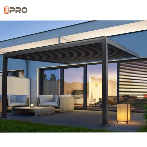 Garden Gazebo Outdoor Aluminum Pergola Opening Roofs Motorized Remote Control With Windproof Glass Door