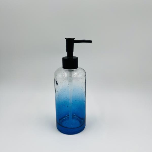 Vêtement bleu ombre accessoires de salle de bain moderne avec forme ronde dispenseur de lotion en verre bouteille accessoires de salle de bain de luxe pinceau