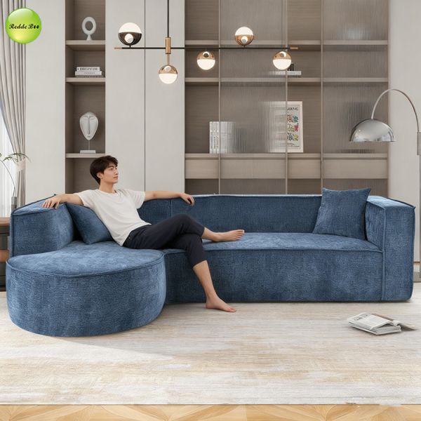 Curved Boucle Fabric Compressed Sofa L Shaped High Density Foam For Living Room