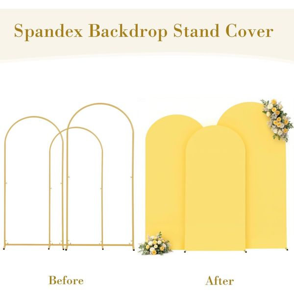 Yellow Wedding Arch Backdrop Covers 3 Piece, Round Top Cover For Birthday Party Ceremony