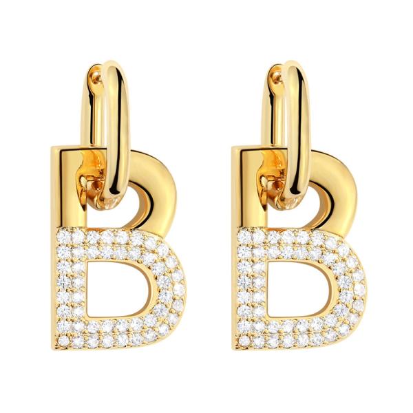 Women Accessories B Hoop Earrings in Brass with Custom Initial Letter and Gold Plating