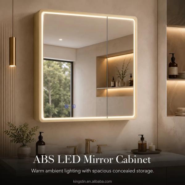 Kingstin Custom ABS LED Mirror Cabinet for Modern Bathrooms | 3 Color Light, Defogging, Bluetooth, Optional Android