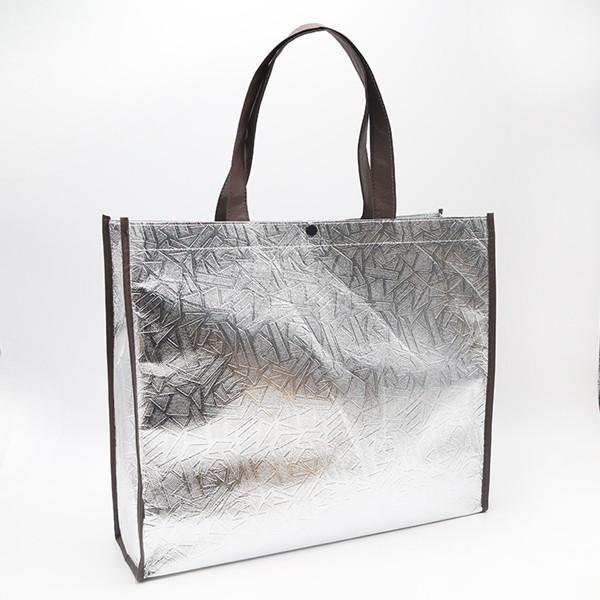 100gsmSilver color  black handle Aluminum film Non Woven Tote Shopping Bag with  fastener