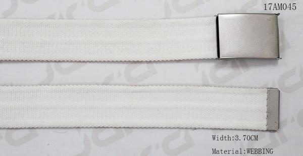 Curved Webbing Tape White Color Polyester Belt With Antic Silver Clip Buckle In 3.70cm