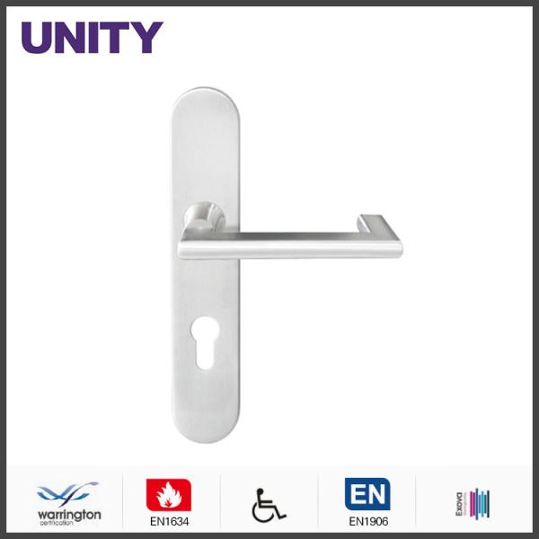 Satin PVD Titanium flat stainless steel door handles on backplate