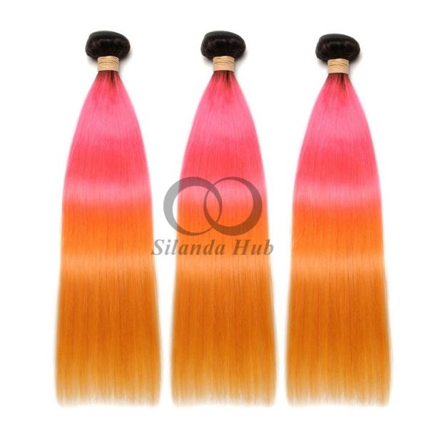 #T1B/Pink/Orange Straight Remy Human Hair Bundles Sew In Weave Bundles Brazilian Bundle Deals