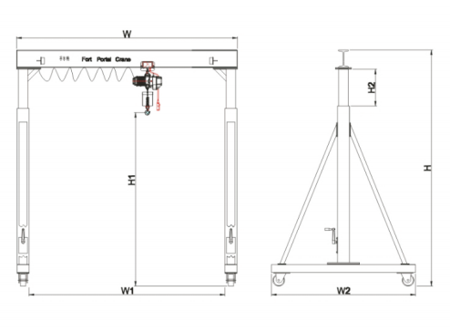 Height Adjustable Manual Operation Gantry Crane with 0.5~5t Capacity for Outdoor Use