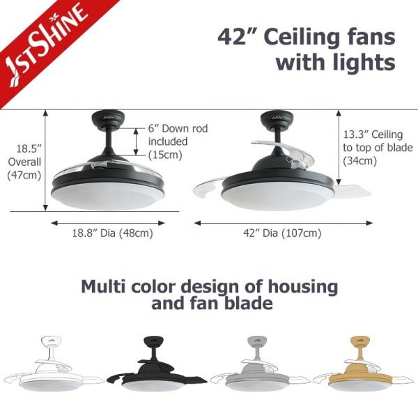 Estilo moderno 2- 1stshine Ventilador de teto LED com controle remoto e design retrátil