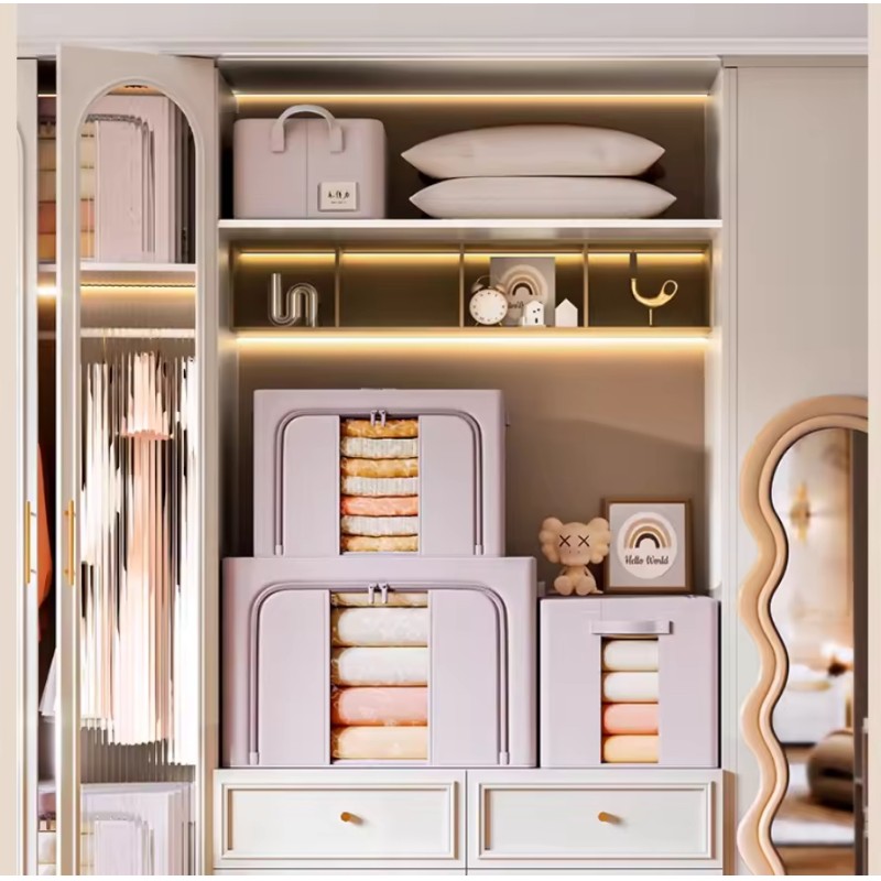 Hot Selling Cotton Fabric Storage Box Foldable Rectangle Clothes Containers for Wardrobe Organizer