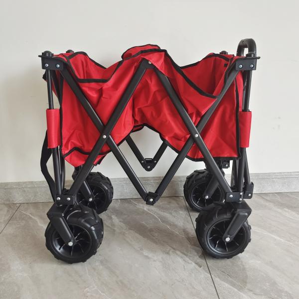 O-Type Adjustable Handle Folding Wagon Pu Wide Wheel Foldable Beach Camping Cart