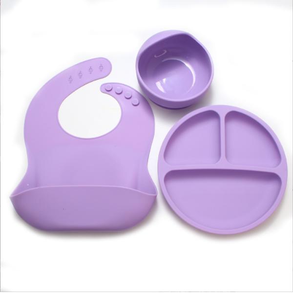 None Design Style Silicone Tableware for Baby 5pcs BPA Free Feeding Set Spoon Bowl