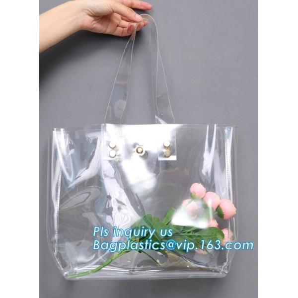 Eco-friendly washable kraft paper with PVC handle bag for women, Die cut handle soft PVC packaging bags for tool, handy